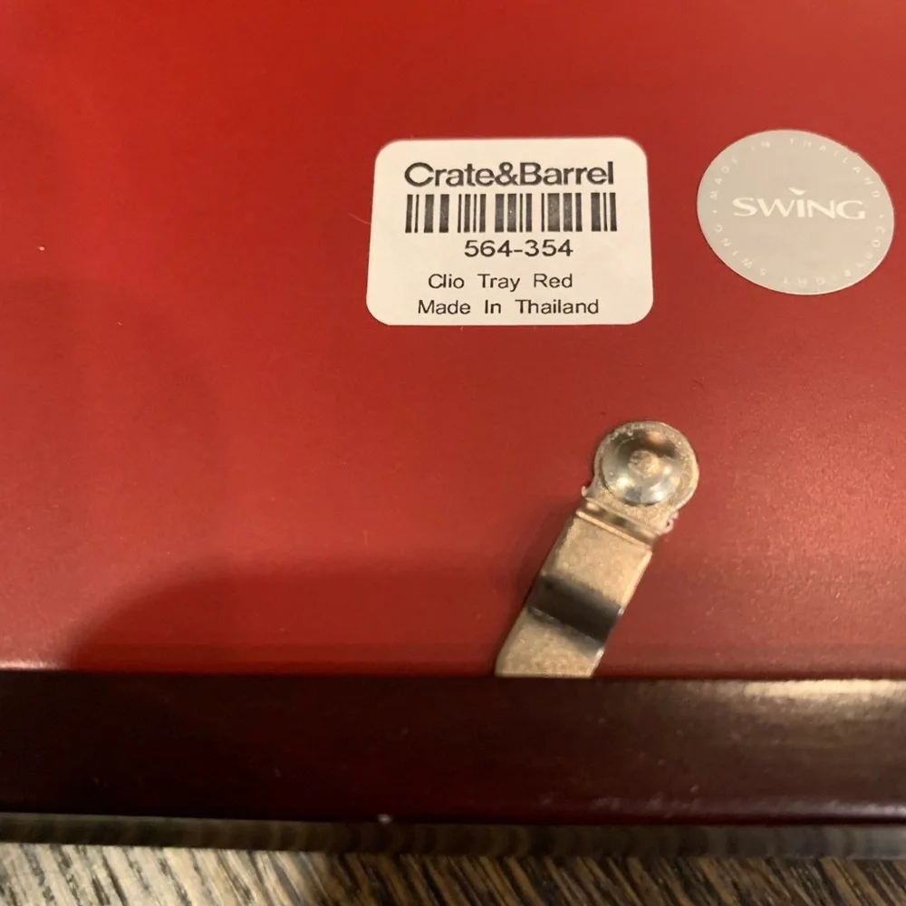 Crate & Barrel Wood and Red Decorative Tray
